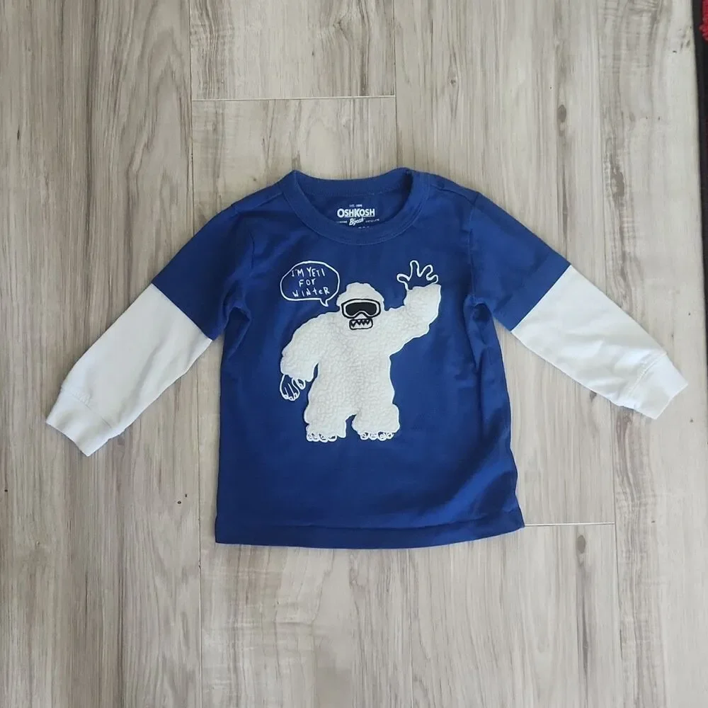 OshKosh B'gosh Long Sleeve Graphic T-Shirt Baby 12-18M Blue White Yeti Winter